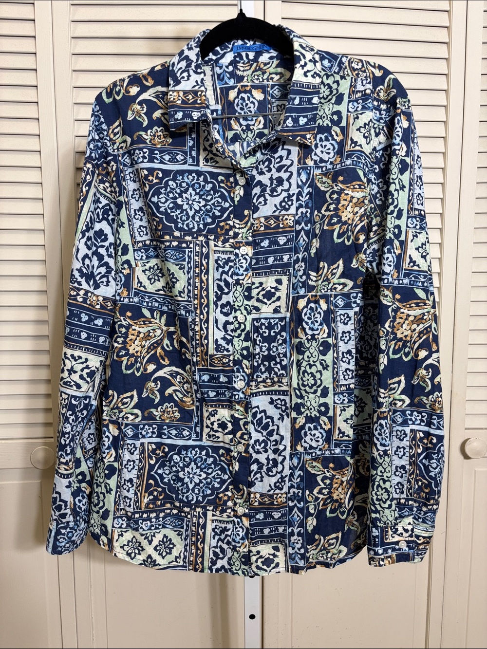J Mclaughlin Floral Floral Patchwork Print Button-Down Pastiche Lois Shirt Large
